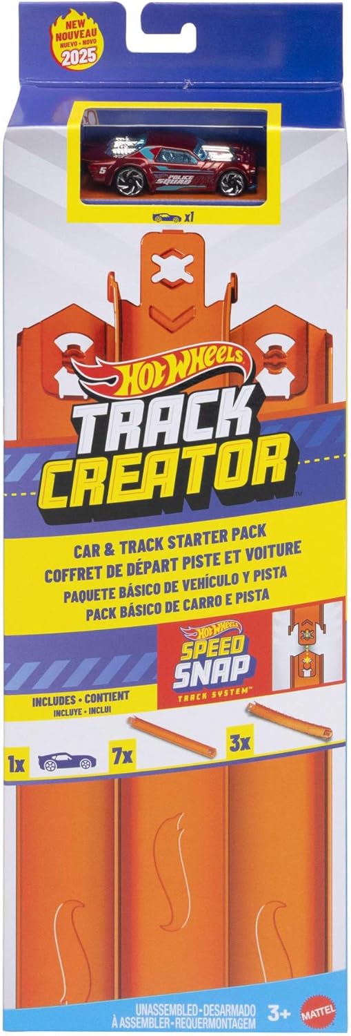 Hot Wheels Track Creator Car &amp; Track Pack With 1:64 Scale Toy Vehicle, 10 Feet Of Speed Snap Track